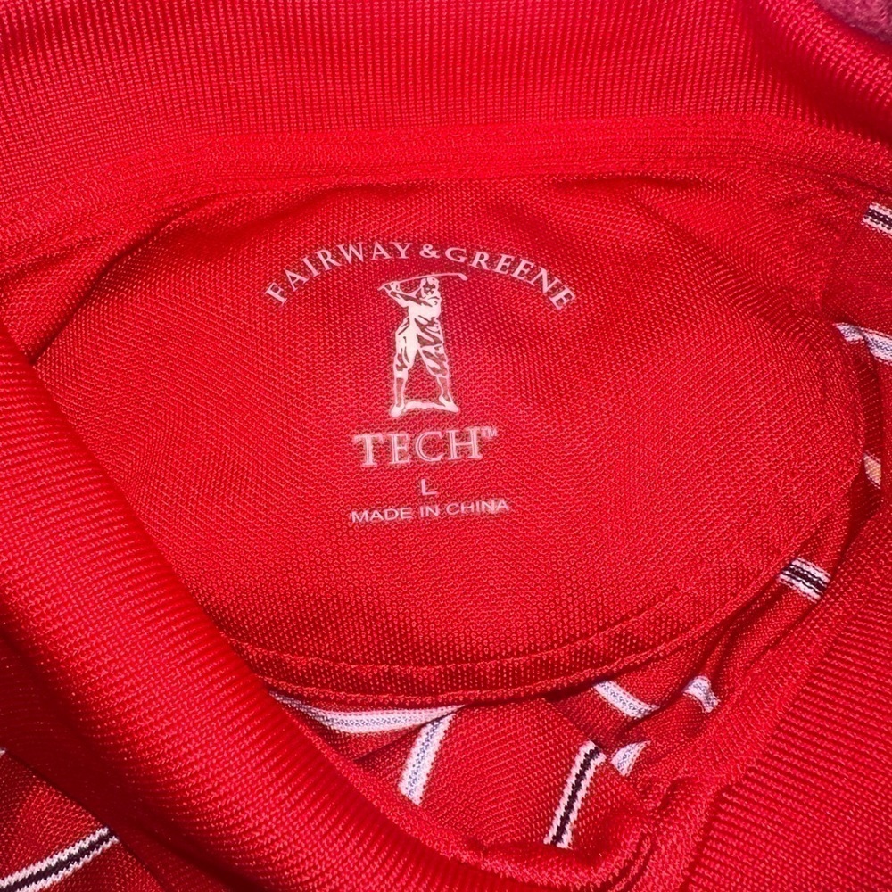 Men’s used Fairway & Greene tech red polo shirt striped size L large - Picture 2 of 3